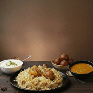 Royal Kolkata Style Chicken Biriyani 750ml with Gulab Jamun, Raita And Chicken Chaap Gravy